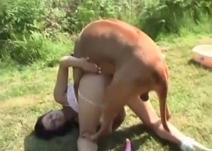 Slim girl really enjoys her free time with her pet